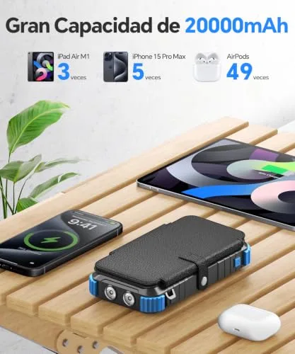 SolarTred ▫️ Power Bank Solar de 20 000 mAh com 4 painéis solares e 3 cabos 2
