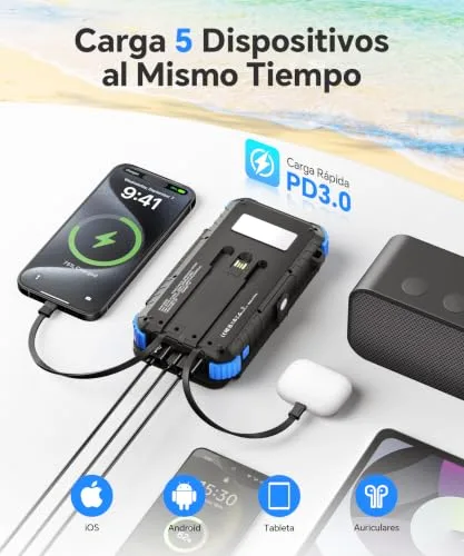 SolarTred ▫️ Power Bank Solar de 20 000 mAh com 4 painéis solares e 3 cabos 4