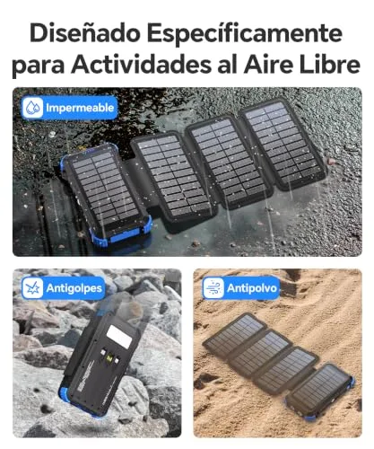SolarTred ▫️ Power Bank Solar de 20 000 mAh com 4 painéis solares e 3 cabos 5