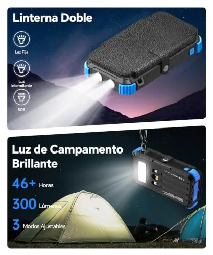SolarTred ▫️ Power Bank Solar de 20 000 mAh com 4 painéis solares e 3 cabos 6