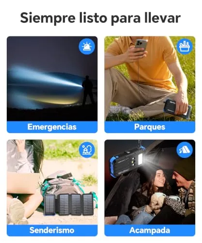 SolarTred ▫️ Power Bank Solar de 20 000 mAh com 4 painéis solares e 3 cabos 7