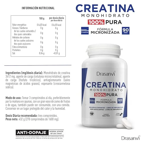 Drasanvi ▫️ Creatina Monohidratada 100% Pura em Comprimidos, 270 Unidades 5
