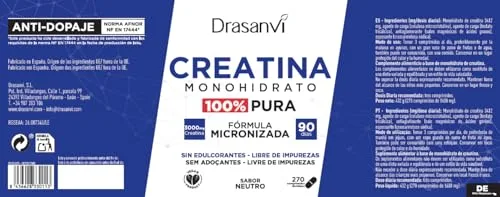 Drasanvi ▫️ Creatina Monohidratada 100% Pura em Comprimidos, 270 Unidades 7