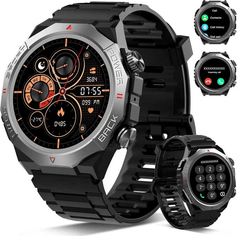 Atheewon ▫️ Smartwatch militar de 1,39" com mais de 110 modos desportivos, frequência cardíaca e monitor de sono, Smartwatch de 1,39" para homens e mulheres com chamadas. Pulseira de atividade à prova de água IP68 para Android iOS (preto)