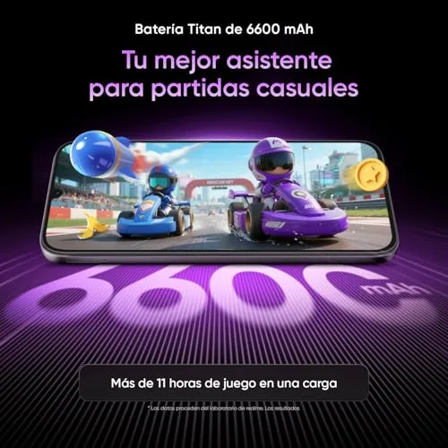 realme ▫️ Smartphone P4 Lite 4G, 4 GB + 256 GB, Ecrã LCD HD de 120 Hz e 6,8", bateria Titan de 6600 mAh, carregamento de 15 W, carregamento reverso de 6 W, classificação IP64 à prova de poeira e água, sistema Next IA, Púlsar Morado (sem carregador) 3