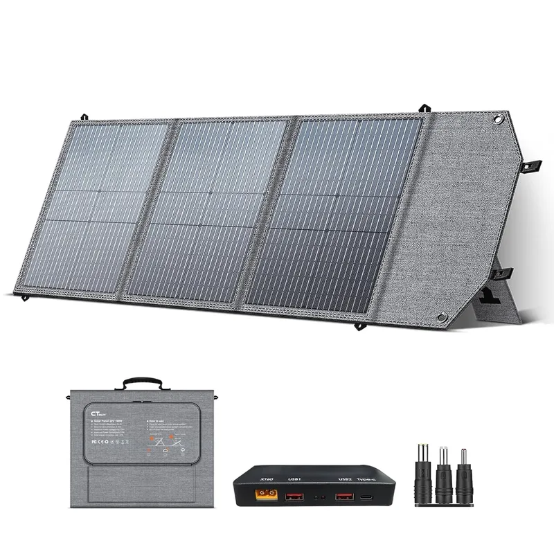 CTOLITY ▫️ Painel Solar Dobrável 100w Painel Solar Monocristalino, Células Tipo N Módulo Solar Dobrável, à prova de água, ideal para barcos, campismo, caravanas ou autocaravanas.