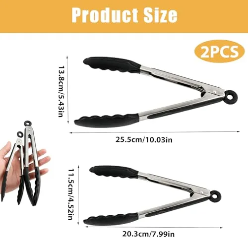 Kaelaxroy ▫️ 2 Pinças de Cozinha Profissionais em Aço Inoxidável e Silicone, Conjunto de 2 Tamanhos: 21 cm e 27 cm, Resistentes ao Calor para Churrasco e Cozinha, com Fecho de Segurança 2