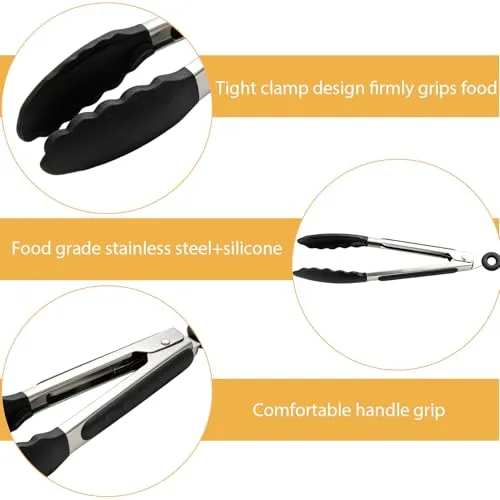 Kaelaxroy ▫️ 2 Pinças de Cozinha Profissionais em Aço Inoxidável e Silicone, Conjunto de 2 Tamanhos: 21 cm e 27 cm, Resistentes ao Calor para Churrasco e Cozinha, com Fecho de Segurança 3