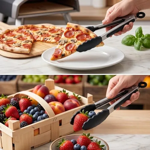 Kaelaxroy ▫️ 2 Pinças de Cozinha Profissionais em Aço Inoxidável e Silicone, Conjunto de 2 Tamanhos: 21 cm e 27 cm, Resistentes ao Calor para Churrasco e Cozinha, com Fecho de Segurança 6