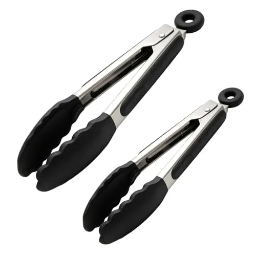 Kaelaxroy ▫️ 2 Pinças de Cozinha Profissionais em Aço Inoxidável e Silicone, Conjunto de 2 Tamanhos: 21 cm e 27 cm, Resistentes ao Calor para Churrasco e Cozinha, com Fecho de Segurança 7