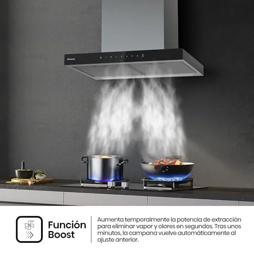 Hisense ▫️ CH6T6226XGB - Exaustor de 60 cm, 446 m³/h, Classe A+, Sincronização H2H, Sensor de ar puro, Função Boost, Eficiência energética A+, Controlo tátil, Alerta de filtro, Aço inoxidável 5