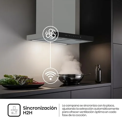 Hisense ▫️ CH6T6226XGB - Exaustor de 60 cm, 446 m³/h, Classe A+, Sincronização H2H, Sensor de ar puro, Função Boost, Eficiência energética A+, Controlo tátil, Alerta de filtro, Aço inoxidável 6