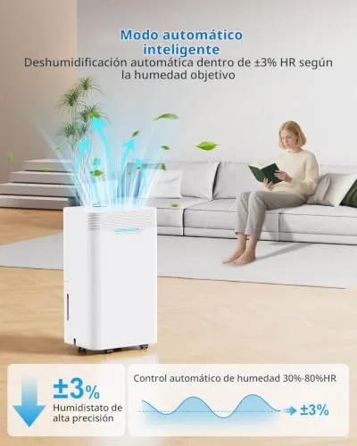 PIAZCEW ▫️ Desumidificador de 12 L/dia, com 3 modos, temporizador de 24 horas, baixo consumo, desligamento automático, tubo de drenagem contínua, desumidificadores para quartos, casas de banho e caves 2