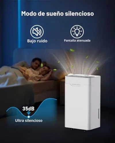 PIAZCEW ▫️ Desumidificador de 12 L/dia, com 3 modos, temporizador de 24 horas, baixo consumo, desligamento automático, tubo de drenagem contínua, desumidificadores para quartos, casas de banho e caves 5