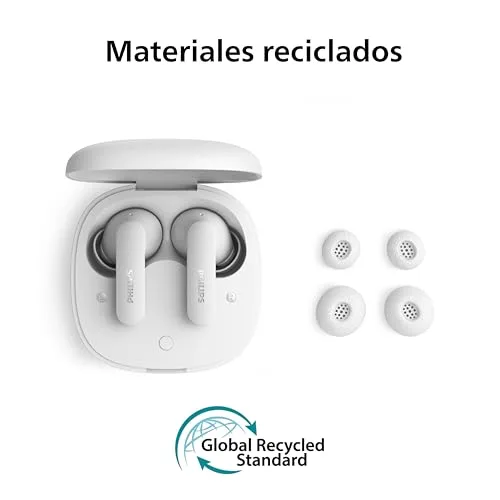 PHILIPS ▫️ TAT2200WT Auscultadores True Wireless com cancelamento ativo de ruído, 36 horas de reprodução, almofadas SecureFit, chamadas nítidas com 4 microfones, Bluetooth 6.0, IPX4, estojo compacto, branco 2