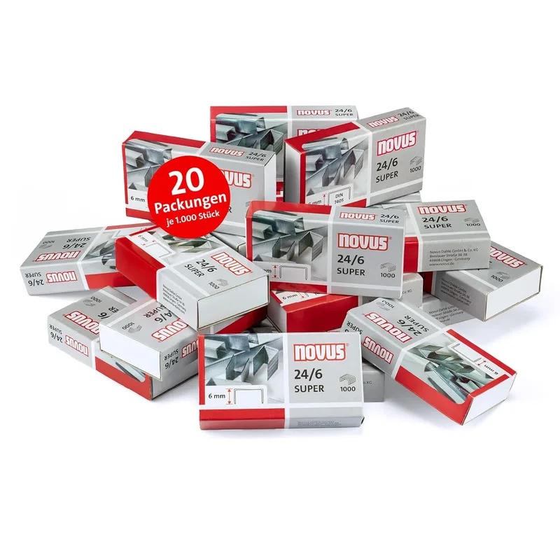 Novus ▫️ Agrafos 24/6 DIN SUPER - Agrafos para agrafadores e agrafadores de escritório, 20.000 pcs. em 20 embalagens de 1000 pcs.