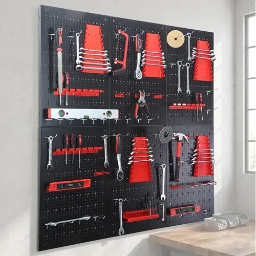Relaxdays ▫️ Painel para ferramentas 6 painéis perfurados, preto/vermelho 2