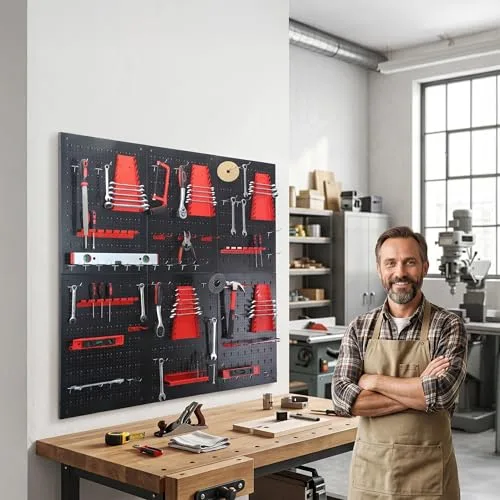 Relaxdays ▫️ Painel para ferramentas 6 painéis perfurados, preto/vermelho 7
