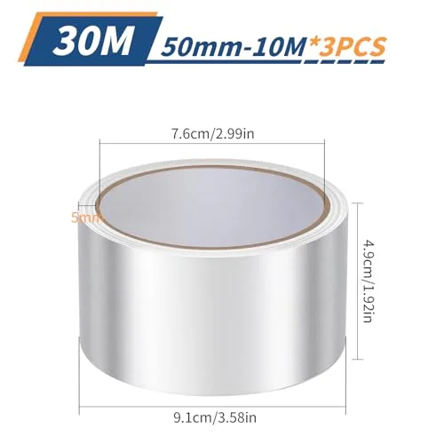 Alyvisun ▫️ 3X10M Fita de alumínio autoadesiva, 50 mm Fita de alumínio impermeável e resistente ao calor para tubagens 2