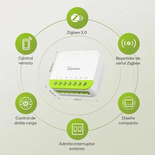 SONOFF ▫️ Mini Duo - Interruptor inteligente Zigbee de 2 canais, Zigbee 3.0, carga total de 16 A, controlo remoto através de um concentrador Zigbee, requer fio neutro, compatível com Alexa/Google (2 3