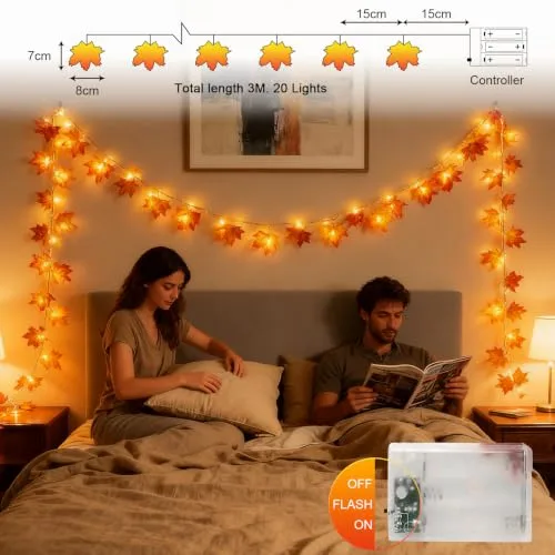 AdalyRoma ▫️ Guirlanda de luzes com folhas, 2,5 m, 20 LED em forma de folhas de ácer 2