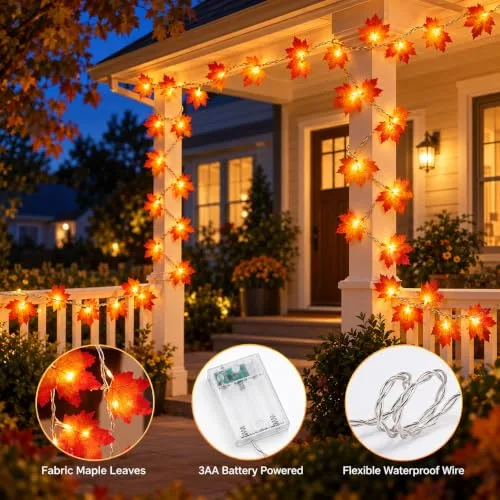 AdalyRoma ▫️ Guirlanda de luzes com folhas, 2,5 m, 20 LED em forma de folhas de ácer 3