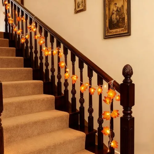 AdalyRoma ▫️ Guirlanda de luzes com folhas, 2,5 m, 20 LED em forma de folhas de ácer 4