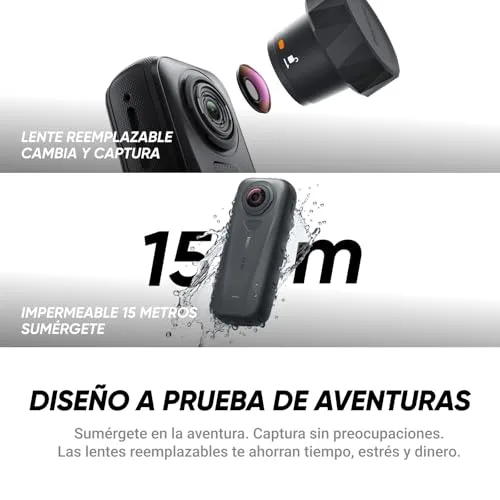 Insta360 ▫️ X4 Air Black Graphite, câmara com resolução 8K e 360°, bastão para selfies invisível, com proteção antivento integrada, grava em primeiro e segundo plano, lentes intercambiáveis, Starter Pack 6
