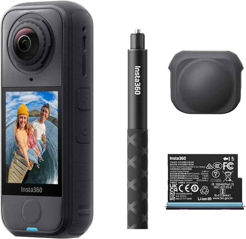 Insta360 ▫️ X4 Air Black Graphite, câmara com resolução 8K e 360°, bastão para selfies invisível, com proteção antivento integrada, grava em primeiro e segundo plano, lentes intercambiáveis, Starter Pack