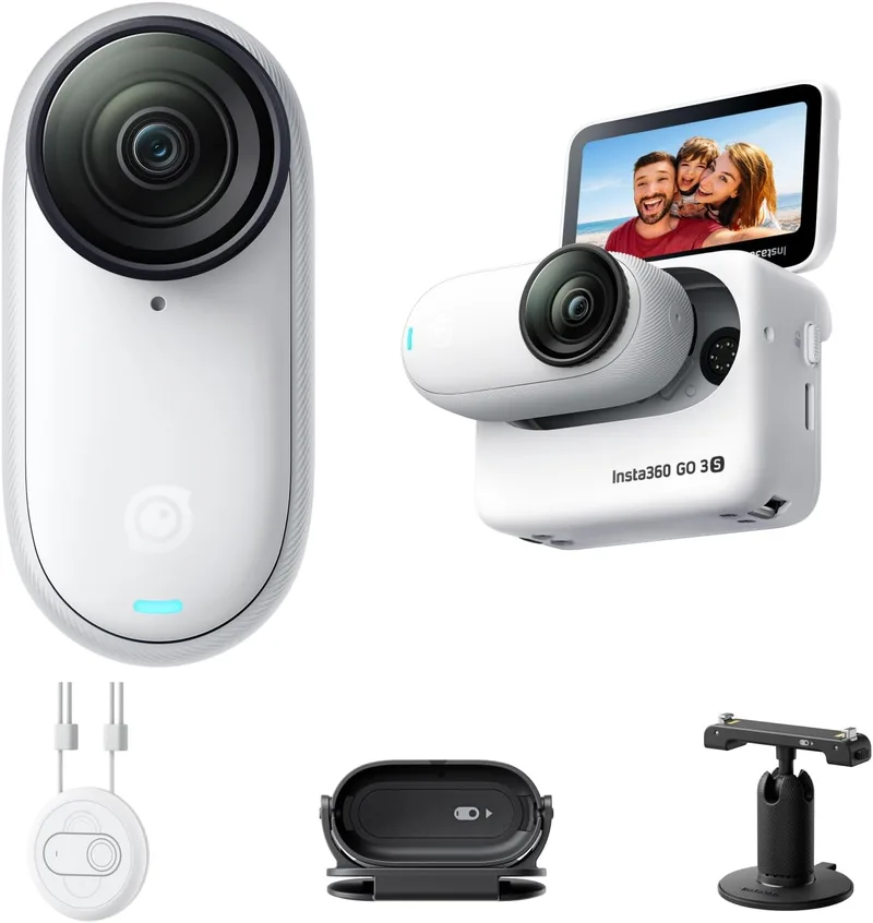 Insta360 ▫️ GO 3S Branca (128 G), Câmara de vlogging 4K, Modo POV sem mãos, bateria com 140 min de autonomia, edição com IA e integração com o Find My, resistente à água até 10 m, montagem em qualquer lugar