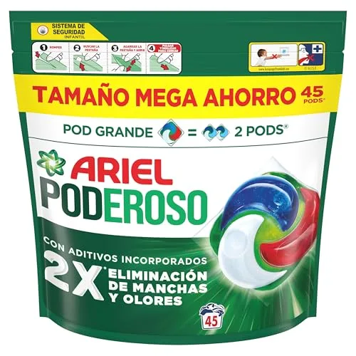 Ariel ▫️ Pods PODEROSO Detergente para máquina de lavar roupa em cápsulas | 45 lavagens | Original | POD GRANDE = 2 PODS | 2X eliminação de manchas e odores 2