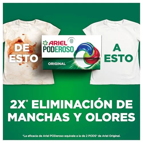 Ariel ▫️ Pods PODEROSO Detergente para máquina de lavar roupa em cápsulas | 45 lavagens | Original | POD GRANDE = 2 PODS | 2X eliminação de manchas e odores 4