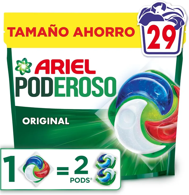 Ariel ▫️ Pods PODEROSO Detergente para máquina de lavar roupa em cápsulas | 29 lavagens | Original | POD GRANDE = 2 PODS | 2X mais eficaz na remoção de manchas e odores