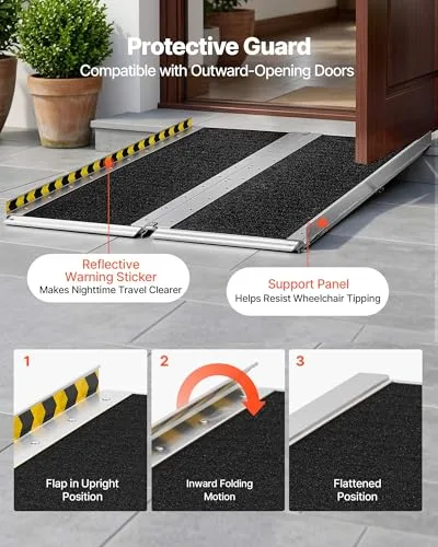 VEVOR ▫️ Rampa dobrável para cadeiras de rodas em alumínio, 1219,2 x 736,6 x 50,8 mm, rampa antiderrapante para soleiras com capacidade de 362,9 kg para portas, andadores, escadas, scooters, entradas, uso diário 5