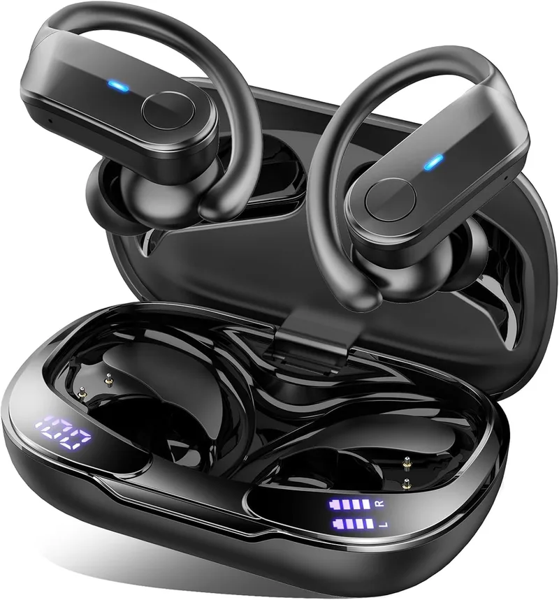 Ordtop ▫️ Auscultadores desportivos sem fios, 70Hrs 2026 Bluetooth 5.4 Auscultadores com estéreo 3D, auscultadores sem fios à prova de água IP-X8, microfone ENC com cancelamento de ruído, auscultadores com ecrã LED para ginásio de corrida