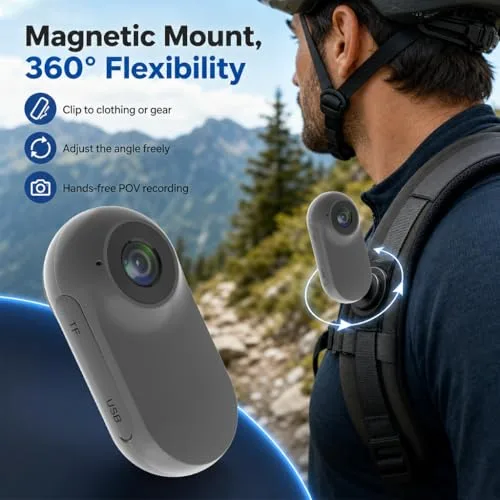 Nvgfelis ▫️ Mini câmara corporal portátil, FHD 1080P, do tamanho de um polegar, resistente à água, com fixação magnética, gravação sem usar as mãos, montagem em qualquer lugar para segurança, trabalho e viagens 3