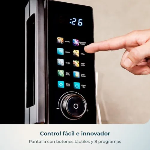Cecotec ▫️ Micro-ondas de 20 L com grelhador Proclean 6130 Preto. 700 W e grelha de 800 W, 8 programas, 10 níveis de potência, ecrã tátil a cores, descongelação, temporizador, prato giratório de 255 mm 6
