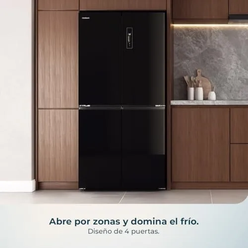 Cecotec ▫️ Frigorífico americano Bolero CoolMarket 4D 503 Black Glass, profundidade 503 L, altura 177,5 cm, largura 85 cm, sistema NoFrost total, motor inverter, Multi AirFlow, ecrã tátil 3