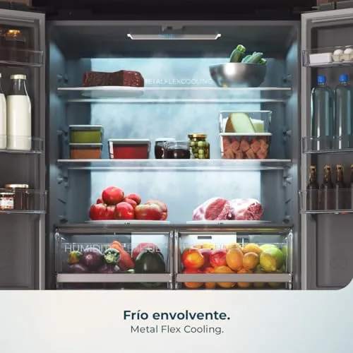 Cecotec ▫️ Frigorífico americano Bolero CoolMarket 4D 503 Black Glass, profundidade 503 L, altura 177,5 cm, largura 85 cm, sistema NoFrost total, motor inverter, Multi AirFlow, ecrã tátil 4