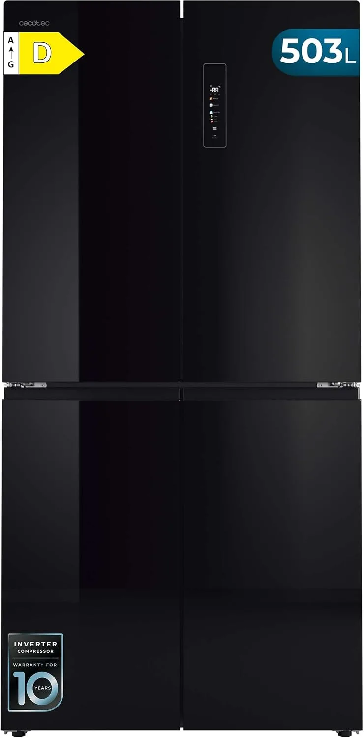 Cecotec ▫️ Frigorífico americano Bolero CoolMarket 4D 503 Black Glass, profundidade 503 L, altura 177,5 cm, largura 85 cm, sistema NoFrost total, motor inverter, Multi AirFlow, ecrã tátil