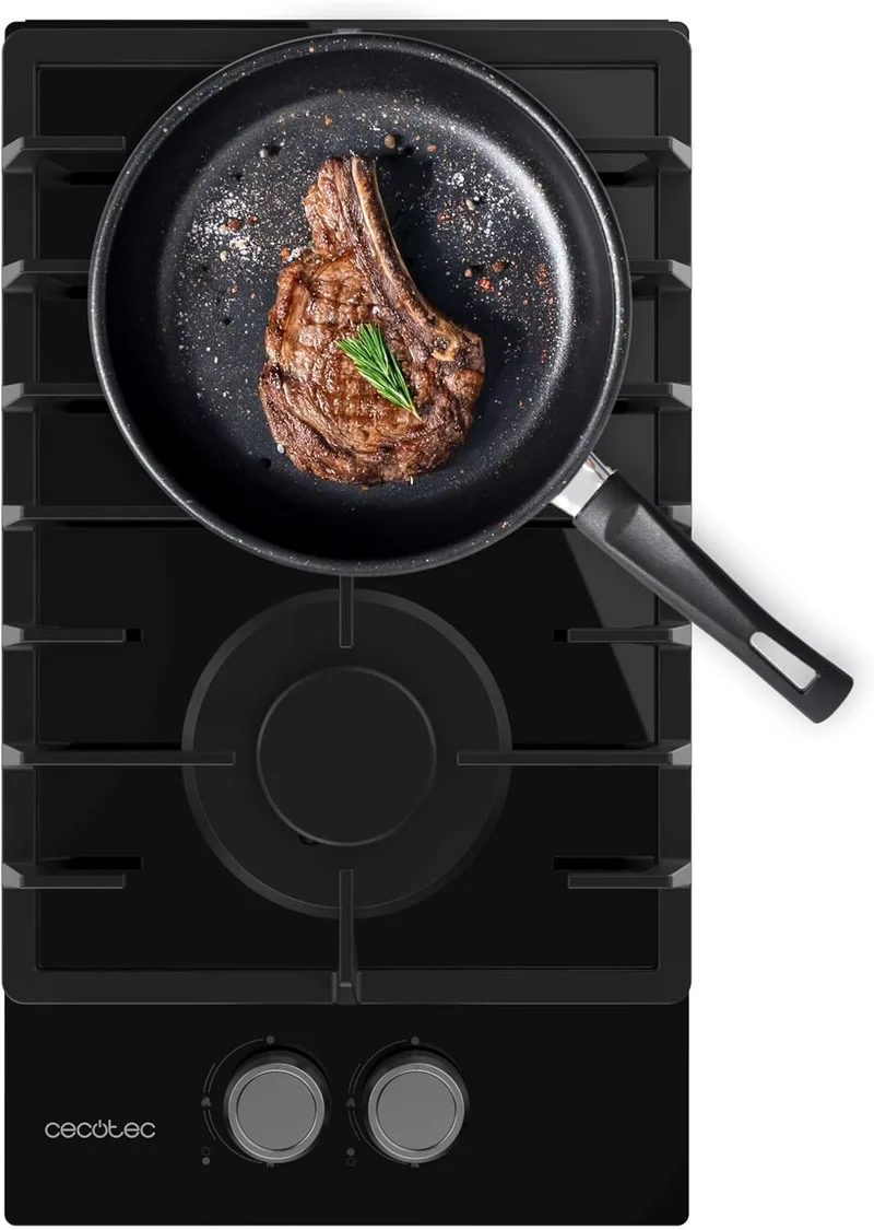 Cecotec ▫️ Placa de Gás de 2 Fogões Bolero Squad GN 2200F Glass Black. Compatível com gás natural, vidro preto, grelhas individuais em ferro fundido, queimador para wok, válvulas de segurança