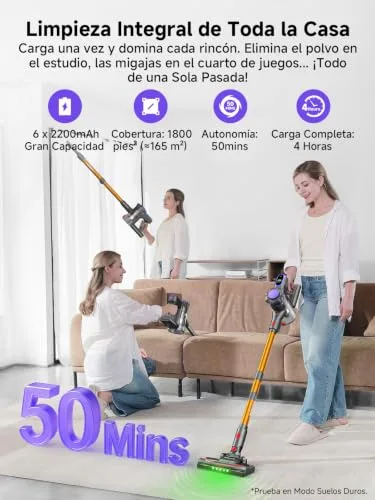 MONSGA ▫️ Vassoura Aspiradora sem Fio 45 kPa/50 min, Aspiradora com Ecrã LED 3