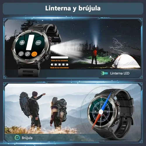 Baolubao ▫️ Smartwatch para homem, relógio inteligente para homem com lanterna, bússola e 2 braceletes 2