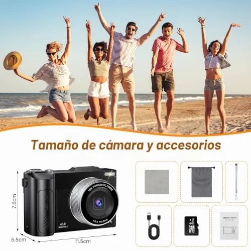 AMIPOW ▫️ Câmara fotográfica de 48 MP, câmara digital compacta 4K com zoom de 16x, ecrã LCD de 2,8", câmara compacta e portátil com cartão de 32 GB para crianças, principiantes e adultos (preto) 2