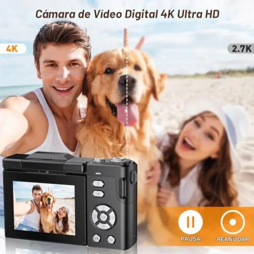 AMIPOW ▫️ Câmara fotográfica de 48 MP, câmara digital compacta 4K com zoom de 16x, ecrã LCD de 2,8", câmara compacta e portátil com cartão de 32 GB para crianças, principiantes e adultos (preto) 3