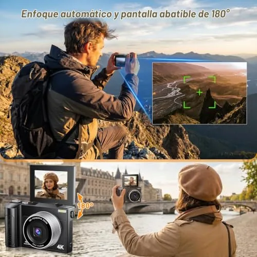AMIPOW ▫️ Câmara fotográfica de 48 MP, câmara digital compacta 4K com zoom de 16x, ecrã LCD de 2,8", câmara compacta e portátil com cartão de 32 GB para crianças, principiantes e adultos (preto) 6