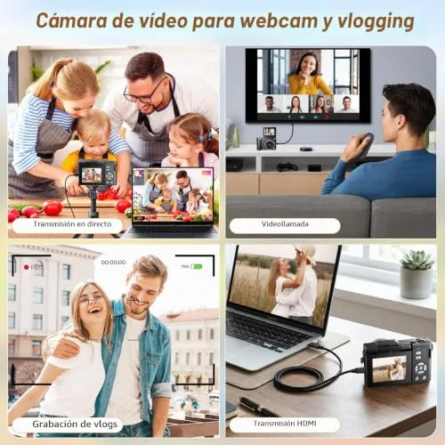 AMIPOW ▫️ Câmara fotográfica de 48 MP, câmara digital compacta 4K com zoom de 16x, ecrã LCD de 2,8", câmara compacta e portátil com cartão de 32 GB para crianças, principiantes e adultos (preto) 7