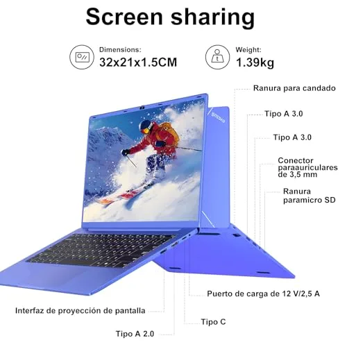 Ruzava ▫️ Portátil de 14 polegadas com Celeron N5095 até 2,9 GHz, 8 GB de RAM, SSD de 256 GB, TF de 1 TB, Windows 11, LPDDR4, 1920*1080 FHD, Wi-Fi 5G, USB 3.0, película protetora, espanhol - roxo, corpo metálico-1 5