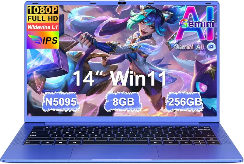 Ruzava ▫️ Portátil de 14 polegadas com Celeron N5095 até 2,9 GHz, 8 GB de RAM, SSD de 256 GB, TF de 1 TB, Windows 11, LPDDR4, 1920*1080 FHD, Wi-Fi 5G, USB 3.0, película protetora, espanhol - roxo, corpo metálico-1
