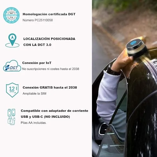 RAYKONG ▫️ Baliza V16 Geolocalização DGT | Luz de emergência para automóvel homologada e conectada à DGT 3.0 | Cartão SIM e dados pré-pagos até dezembro de 2038 | 1 unidade 2
